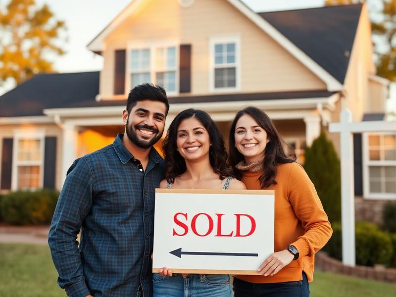 Familia latina frente a su nueva casa en Carolina del Norte