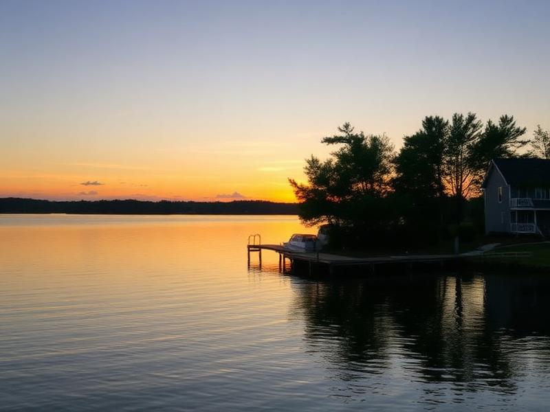 Sunset over Lake Royale NC with private dock