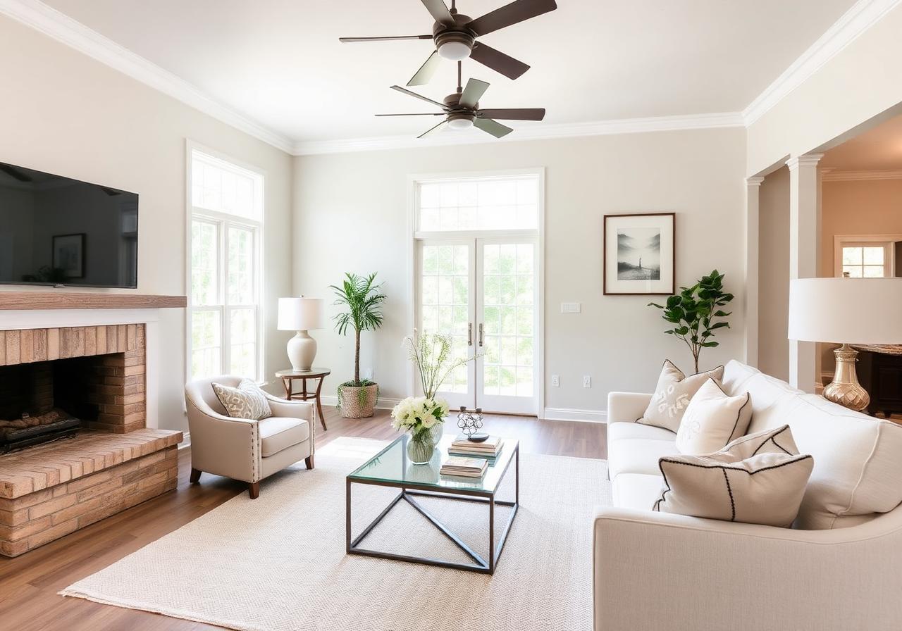 Beautifully staged farmhouse living room in a Granville County NC listing