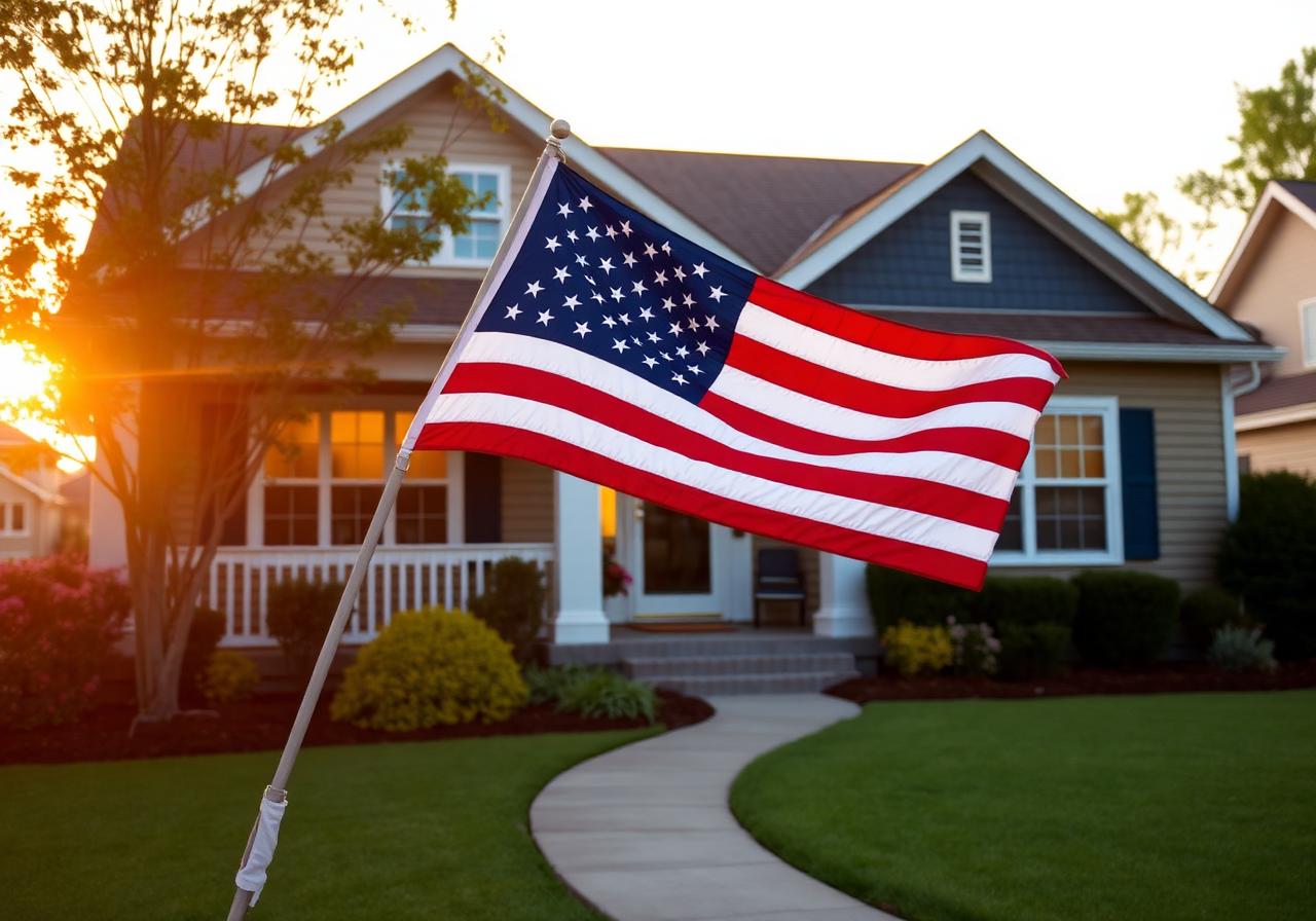 Veteran couple holding house keys in front of new North Carolina home